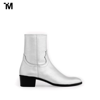 Giày Boots Nam TARMOR Dây Kéo Màu Bạc Zipper Boots In Silver Metallic Leather