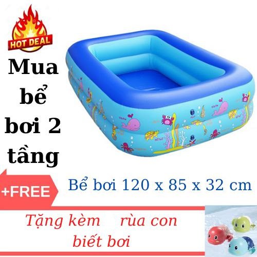 Bể Bơi Chữ Nhật 2 tầng kích thước 1m2x85x32cm tặng kèm rùa bơi siêu hiot