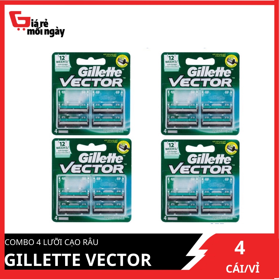 COMBO 4 Lưỡi cạo râu Gillette Vector lưỡi 4sX4 siêu tiết kiệm