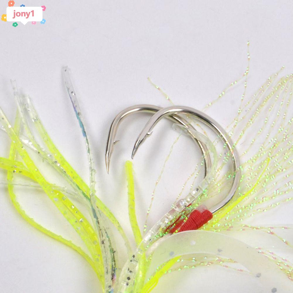 JONY 2pcs/pack Squid Skirt Hook Octopus Double Hook Luminous Fishing Hook New Silicone Skirt Carbon Steel Bionic Sea Fishing Accessories/Multicolor