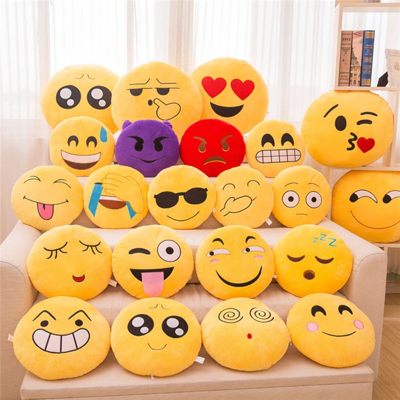 Gối Tròn Hình Mặt Cười Emoji Màu Vàng Mềm Mại 15cm