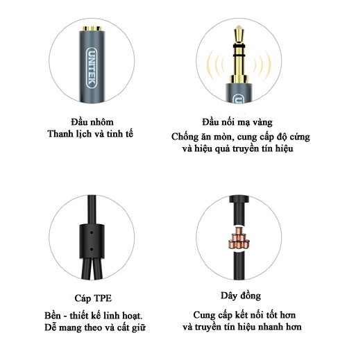 DÂY CHIA TỪ 1 RA 2 TAI NGHE LOẠI TỐT UNITEK Y-C956 JACK CẮM 3.5 LY