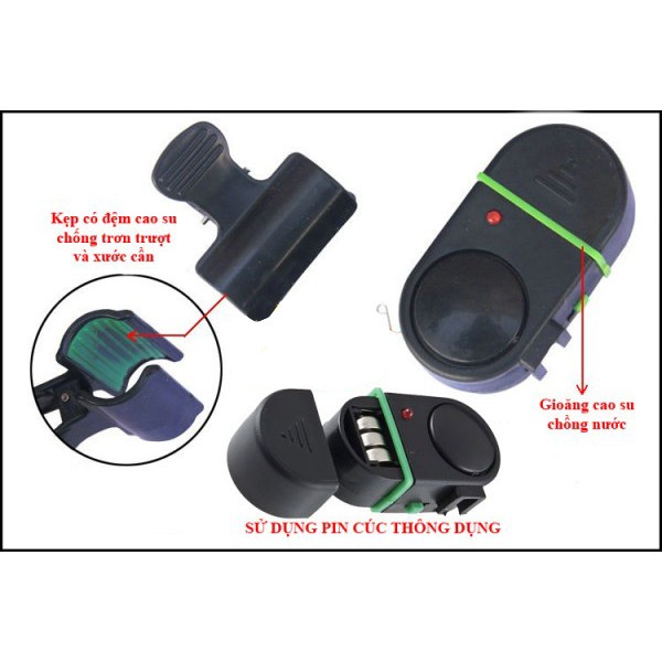 Chuông Báo Cá Điện Tử Gắn Đèn LED Báo Động Cá Cắn Câu PK15 chuông báo cá điẹn tử có còi