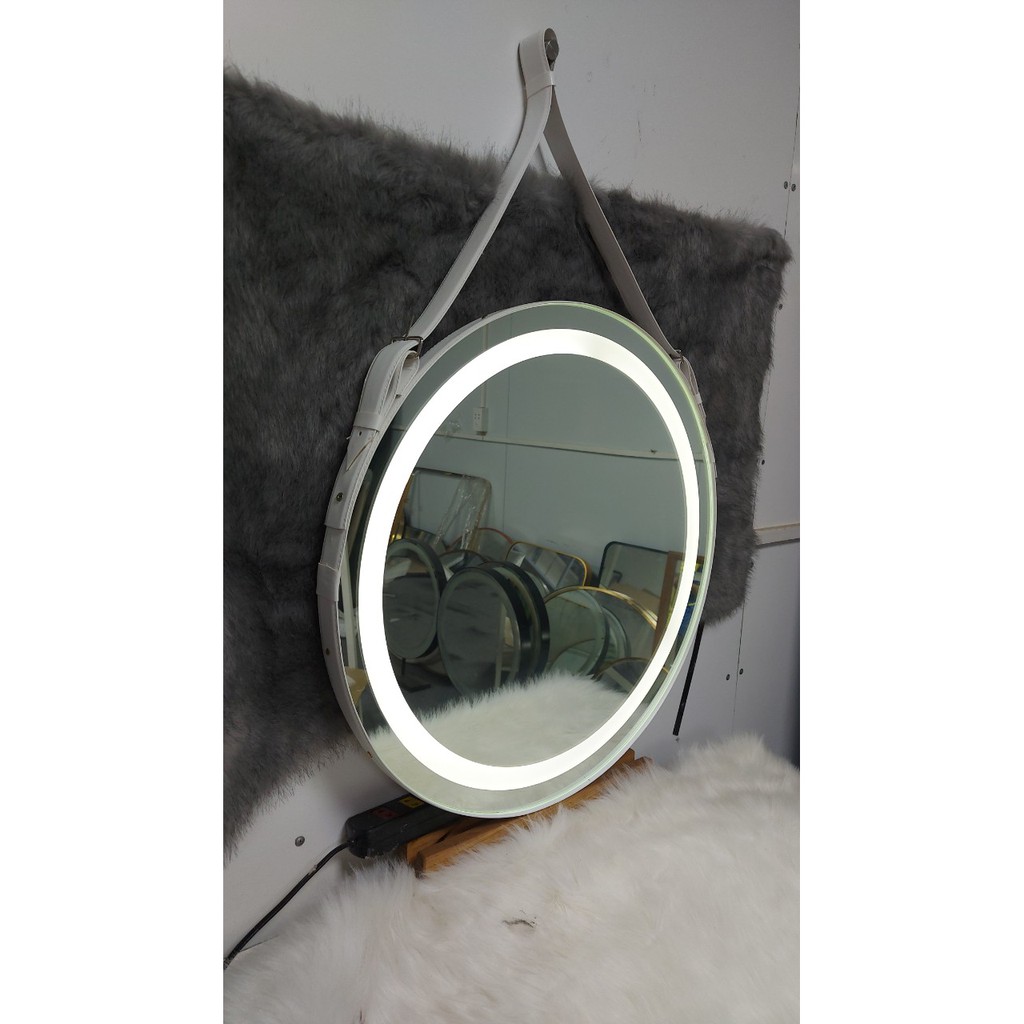 Gương Tròn Đèn LED Viền Da 3 Màu Cao Cấp Tăng Giảm Cường Độ Sáng [Size D40cm] Mirror Decor 360, 089.88.999.44