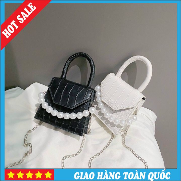 [Hàng Cao Cấp] Túi Xách Nữ Mini - Túi Xách Đeo Chéo Nữ Mini Đẹp Giá Rẻ Phối Quai Ngọc Đi Chơi Phong Cách Hàn Quốc