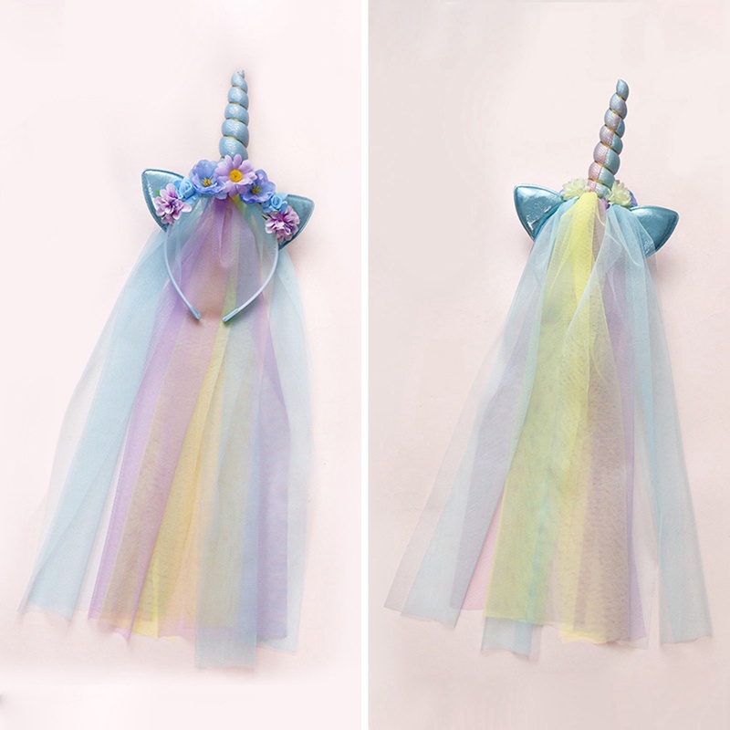 Ygt Băng Đô Cài Tóc Hình Sừng Kỳ Lân Đính Hoa Handmade Dễ Thương Cho Bé Gái