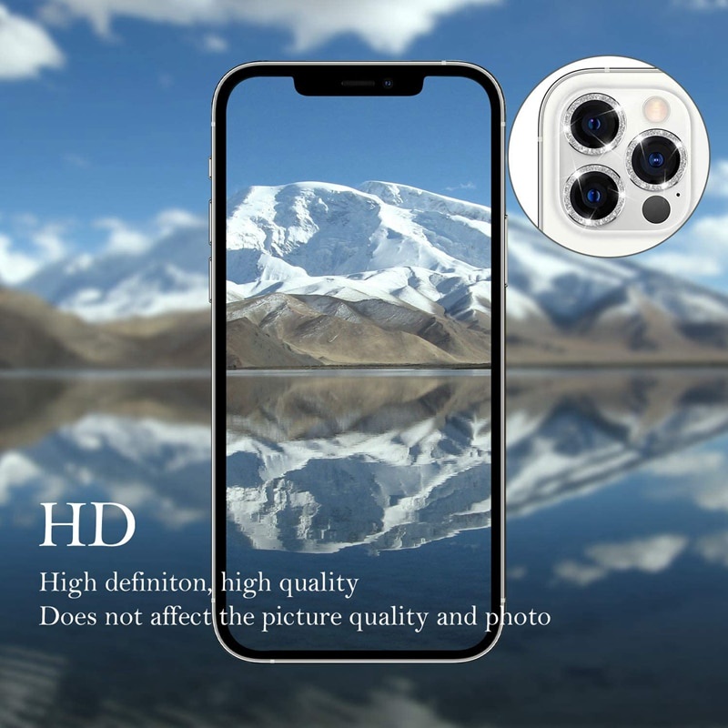 Ốp điện thoại mặt kính cường lực họa tiết kim cương bảo vệ camera cho iPhone 11 12 Pro Max 12 mini