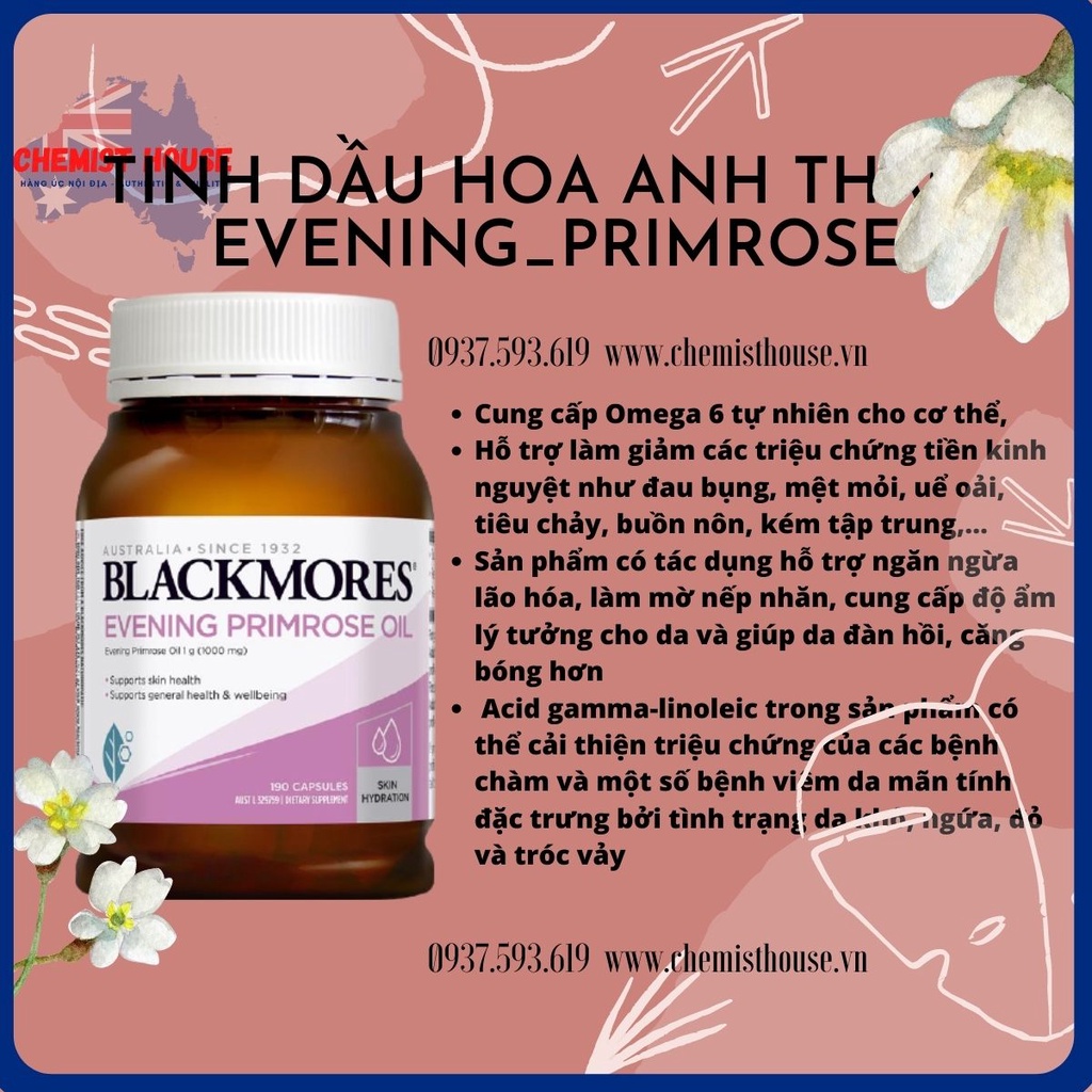 Blackmores Evening Primrose Oil - Viên uống tinh dầu hoa anh thảo Úc