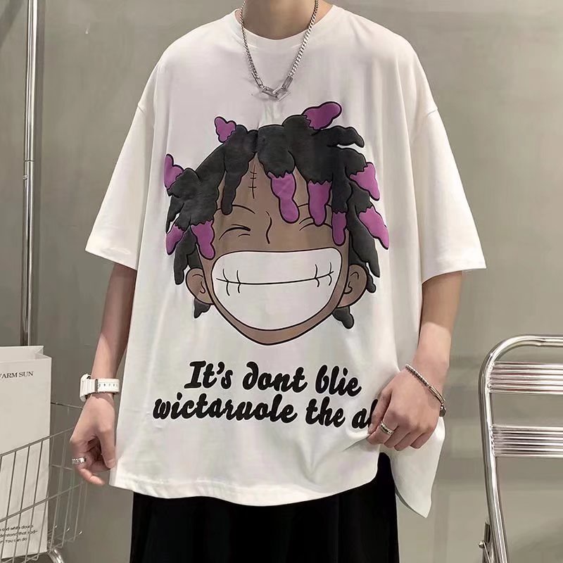 Áo Thun Ngắn Tay In Hình Mặt Cười Hoạt Hình Phong Cách Hip hop Âu Mỹ Cho Nam