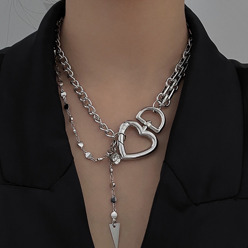 Dây Chuyền Hai Lớp Họa Tiết Trái Tim Và Khóa Trái Tim Thời Trang Phong Cách Hip Hop 19219