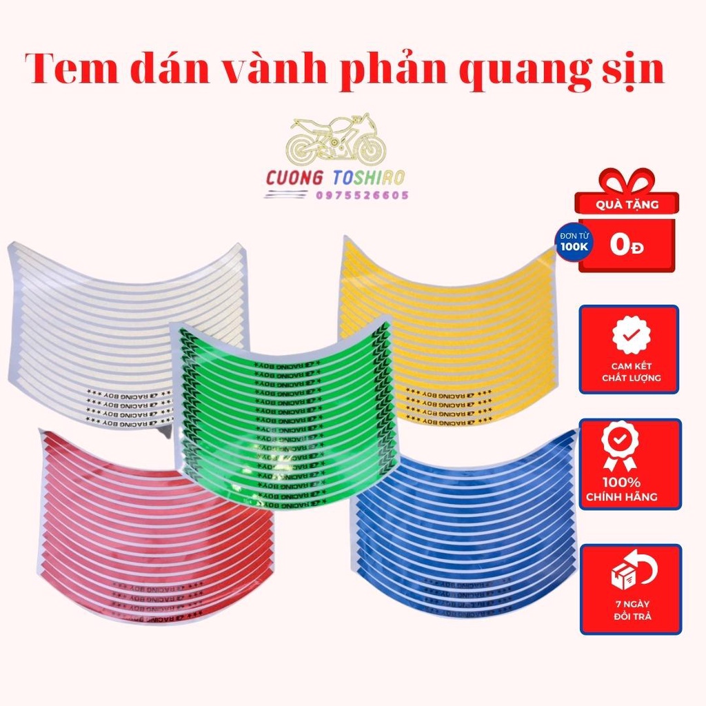 Tem dán vành racingboy phản quang siêu mạnh dán mọi dòng xe như wave, exciter, sirius, sh ...