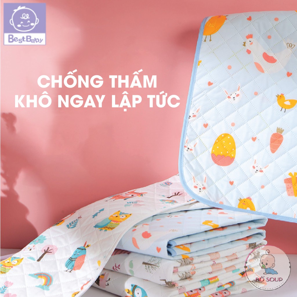 Tấm lót chống thấm cho bé gồm 3 lớp, miếng lót em bé thay bỉm có thể giặt được Shop Bố Soup