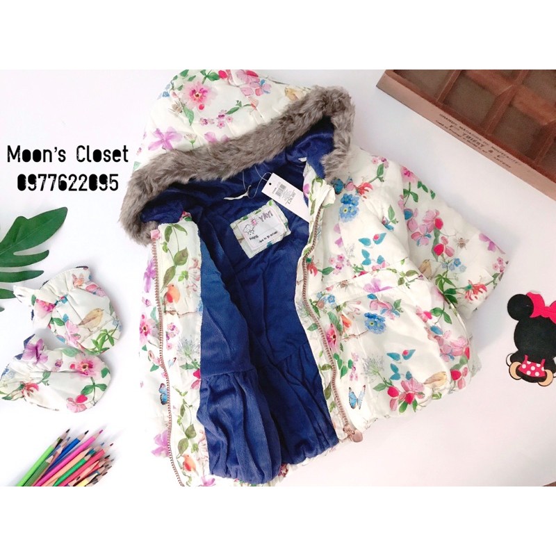 Áo phao lót lông kèm găng tay xuất dư size 9/12m-3/4y