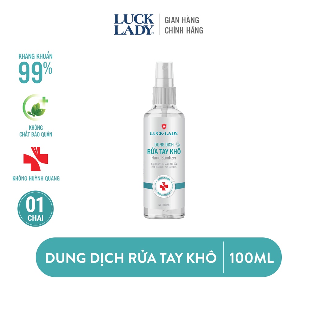 Dung dịch rửa tay khô Luck Lady 100ml dạng xịt, kháng khuẩn