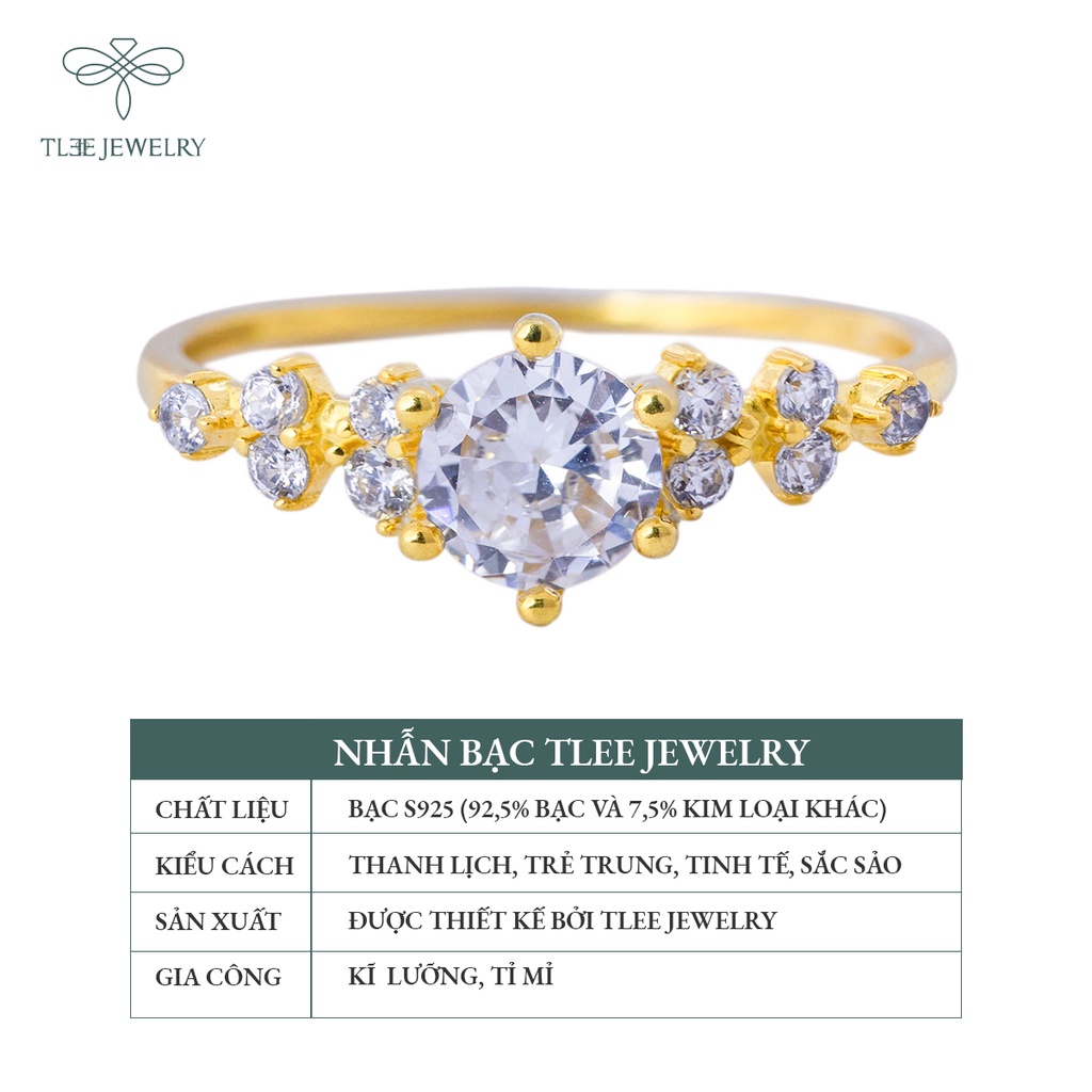 Nhẫn bạc nữ TLEE Elise Prince mạ vàng 14k đính đá sang trọng NCJ A0145