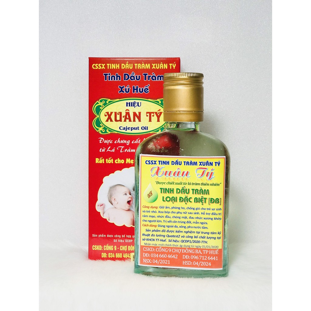 Tinh dầu tràm Huế nguyên chất XUÂN TÝ 100ml(Đặc Biệt),Dầu tràm gió thiên nhiên nguyên chất 100% -Có kiểm định chất lượng