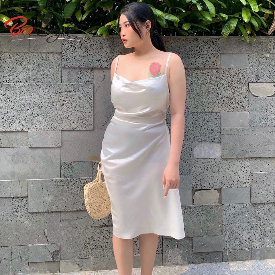 Đầm lụa rút dây xẻ tà cổ đổ sexy siêu hot Bigsize DABS034 Dành cho các nàng từ 55-95kg-Mặc đi chơi, dự tiệc , công sở | BigBuy360 - bigbuy360.vn