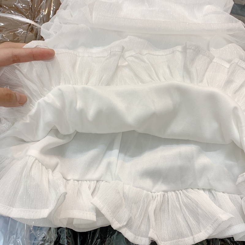 Đầm/Váy trắng cổ vuông phối dây có mút ngực | BigBuy360 - bigbuy360.vn