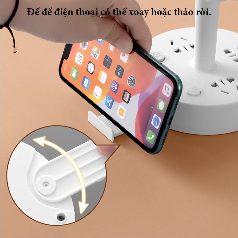 Đèn Ngủ Để Bàn Đa Năng Hình Nấm Tích Hợp 3 Ổ Cắm Điện,  2 Cổng Sạc USB, Giá Để Điện Thoại - DN05 - Gia Dụng Tý Tẹo