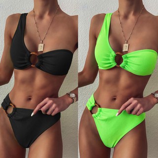Bikini chất gân lệch vai phối khoen