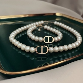 Dây Chuyền Nữ Đính Ngọc Trai Nhân Tạo Mặt Dây Chữ DD Sang Chảnh Jussy Fashion Kiểu Vòng Cổ Choker Phong Cách Hàn Quốc