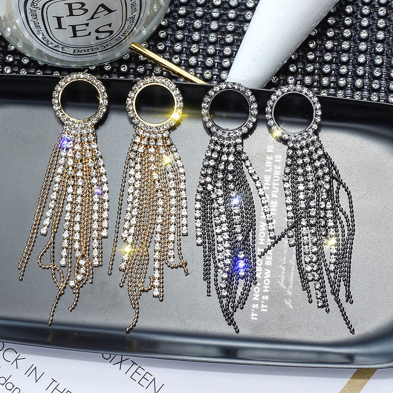 Đôi Khuyên Tai Dài Hình Tam Giác Đính Đá Thời Trang Cho Nữ