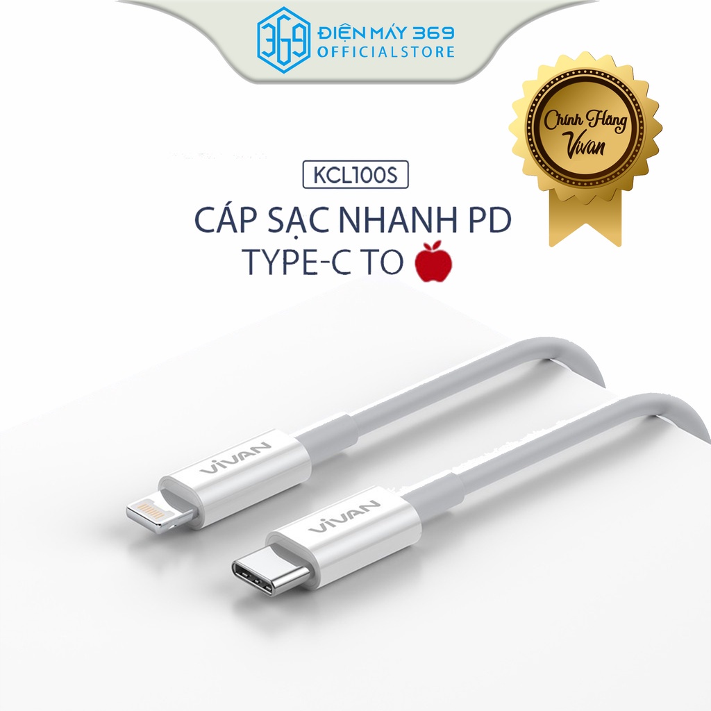 Cáp Sạc Nhanh VIVAN KCL100S, Chất liệu TPE mềm mại chống rối, Chuẩn sạc nhanh 20W, Truyền dữ liệu nhanh chóng, ổn định
