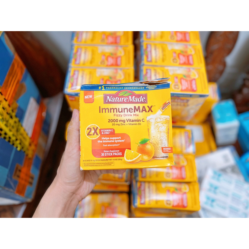 Bột Cam Nature Made Immune Max bổ sung vitamin C, Kẽm và khoáng chất tăng đề kháng, sức khỏe, hộp 30 gói