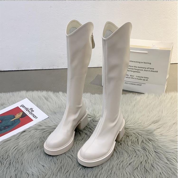 Bôt đùi cao cổ WOMENSTORY giày boots nữ da PU mềm khóa sau boot mũi tròn đế bằng 5 cm boost thời trang mùa đông 996