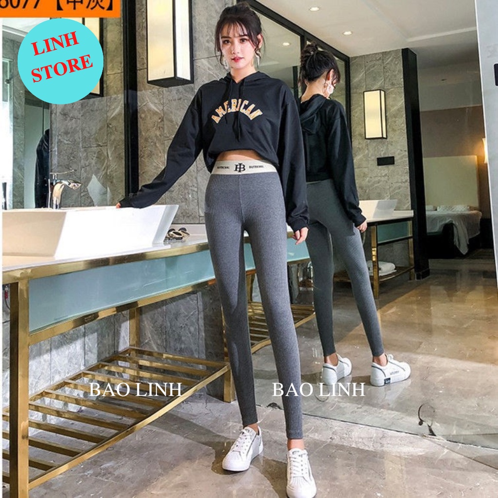 Quần Legging Nữ Len Tăm Lưng Cao Linh Store, Quần Nỉ Nữ Dáng Dài Ôm Body Cạp Chữ