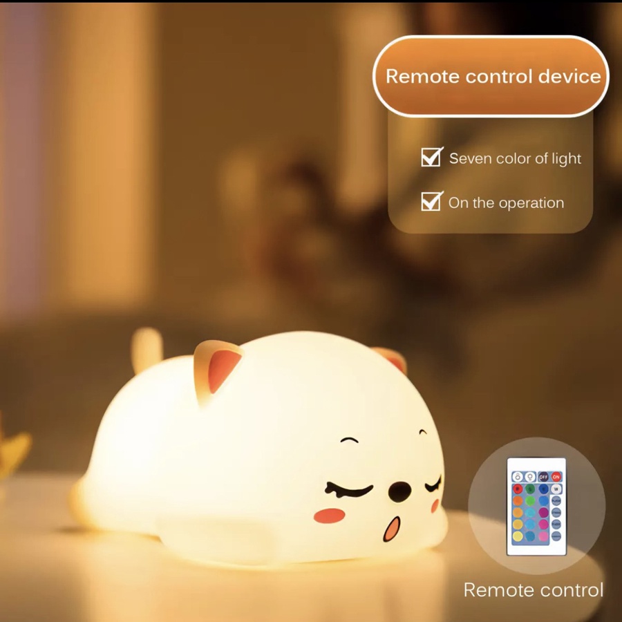 Đèn ngủ để bàn cho trẻ em hình chú mèo led đổi 7 màu siêu cute bằng Silicon