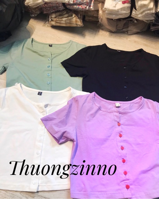 [ Mã WASTAPR giảm 10K đơn 50K] Áo croptop cúc nhiều màu - áo nữ cộc tay cúc mở | BigBuy360 - bigbuy360.vn