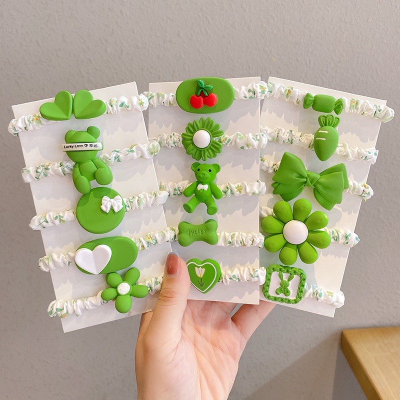 Set 5 Dây Buộc Tóc Nylon Màu Xanh Lá Dễ Thương