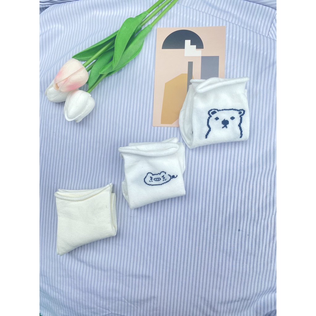 Tất trắng Muzinu vớ cổ cao in hình động vật siêu ngộ nghĩnh cute TN220
