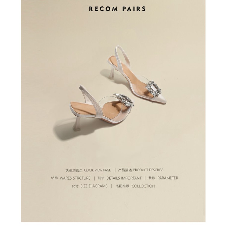 Giày Cao Gót Mũi Nhọn Màu Nude Trong Suốt Phối Khóa Vuông Thời Trang Cho Nữ