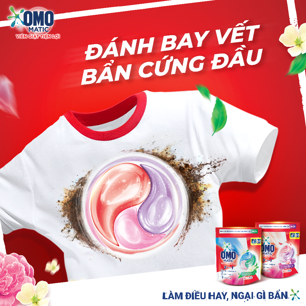 Túi viên giặt tiện lợi OMO 3 trong 1 (30 viên/túi)