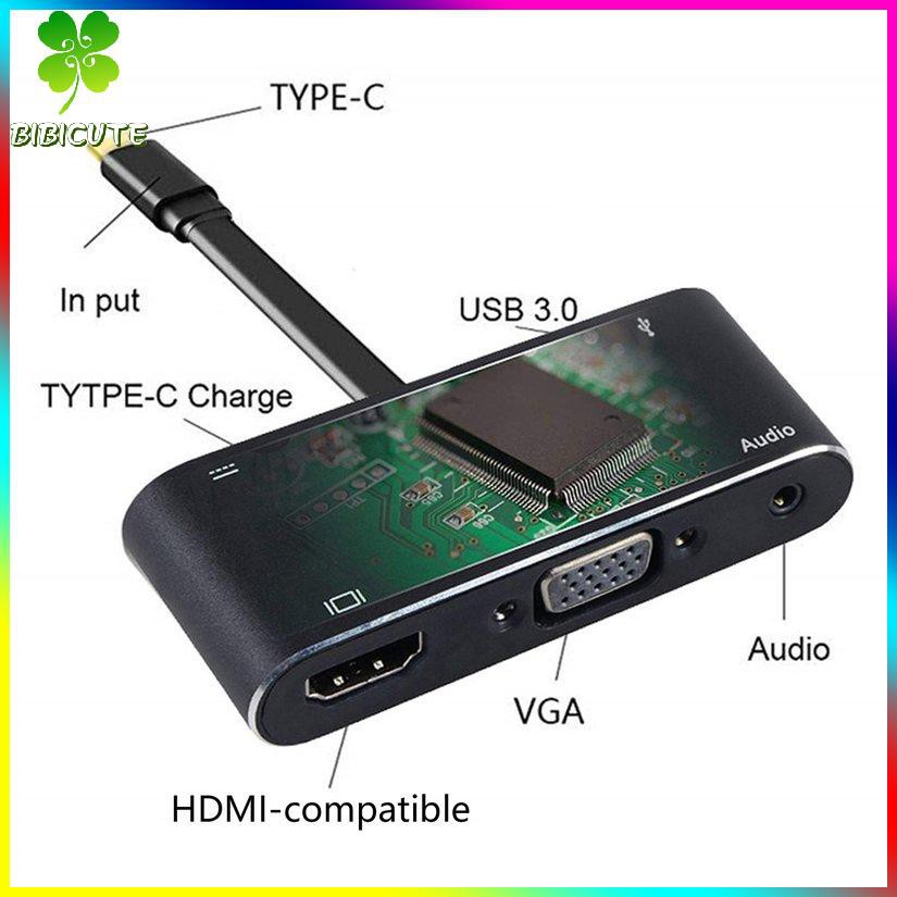 [Fast delivery]5 In 1 USB Type C To HDMI-compatible VGA USB Headphone Hub Multiport Adapter