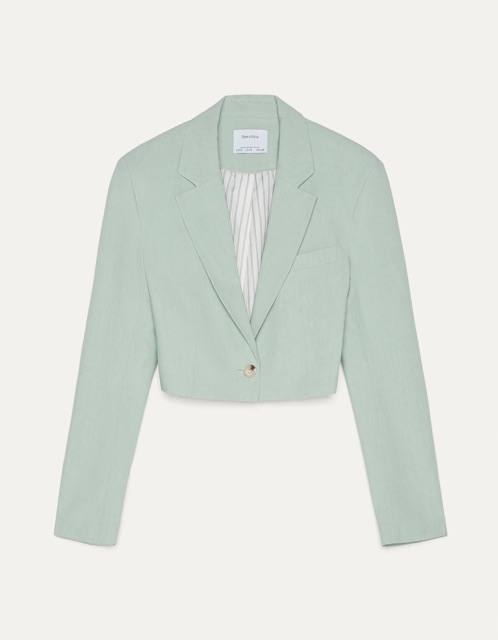 Bill Đức - Áo blazer Bershka sale auth new tag cao cấp chính hãng crop top lửng ngắn có lót 2 lớp độn vai xanh mint bsk