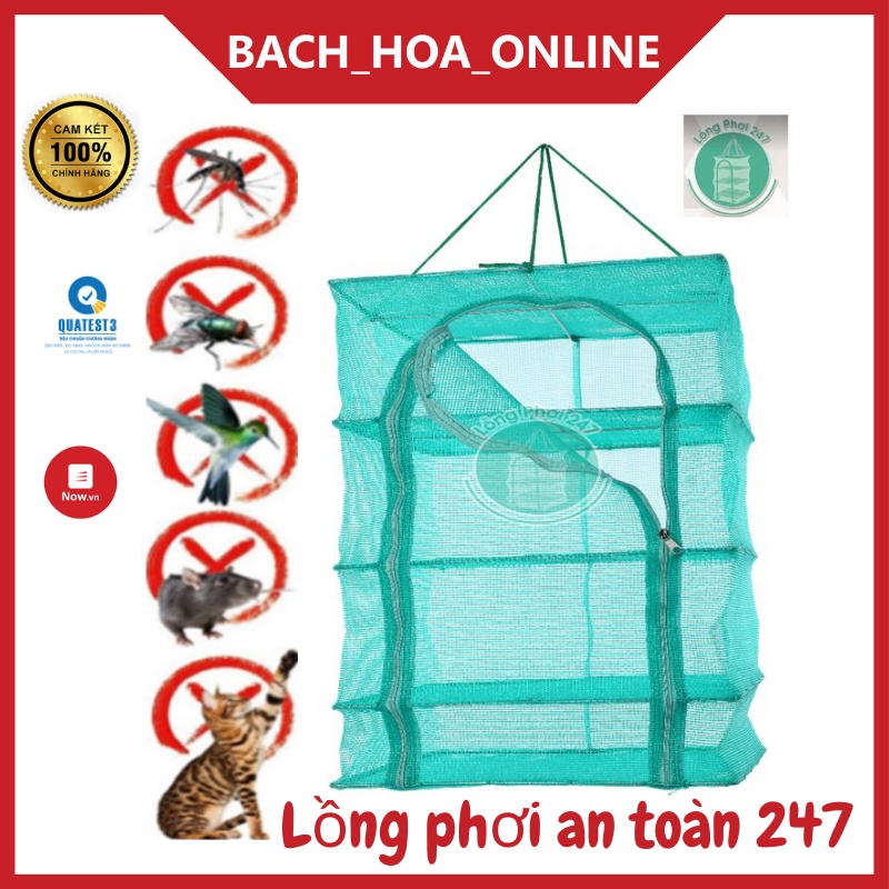 45x45x60cm Lồng lưới phơi khô thực phẩm phơi cá chống côn trùng treo 4 tầng để phơi cá khô có thể xếp gọn- Hàng Việt Nam