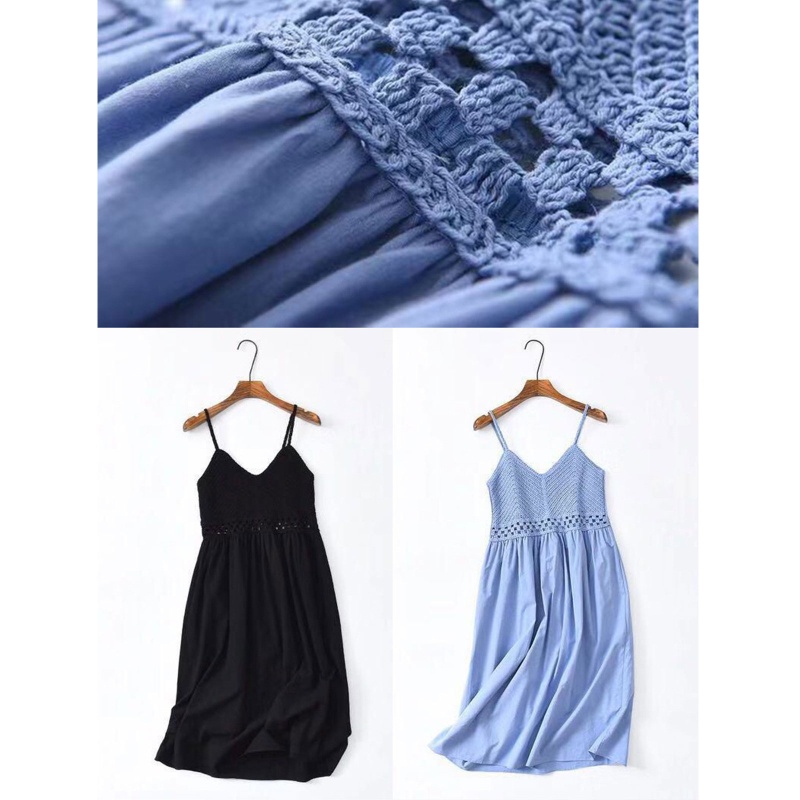 Đầm Hai Dây Dệt Kim Dáng Rộng Màu Trơn Thời Trang Đi Biển Cho Nữ