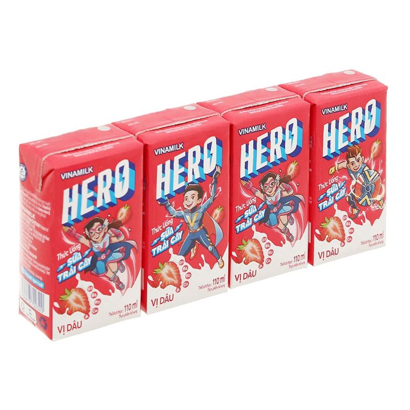 Lốc 4 hộp Thức uống Sữa Trái Cây HERO Vị dâu 110ml