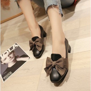 Giày nữ gót vuông 3cm gắn nơ lụa siêu xinh