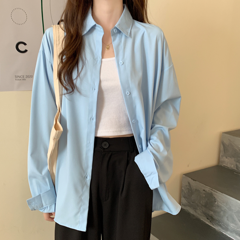 Áo Sơ Mi Dài Tay Cổ Bẻ Dáng Dài Thời Trang Hàn Quốc Cho Nữ
