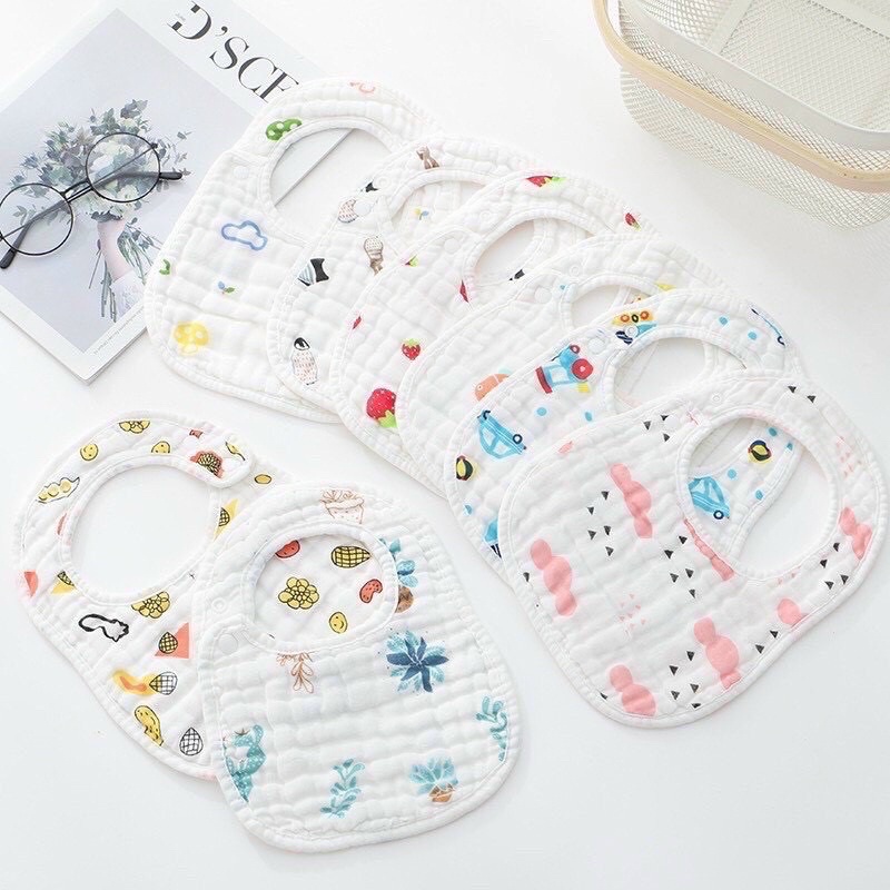 Yếm cho bé Yếm chữ U ăn dặm xô trắng 6 lớp