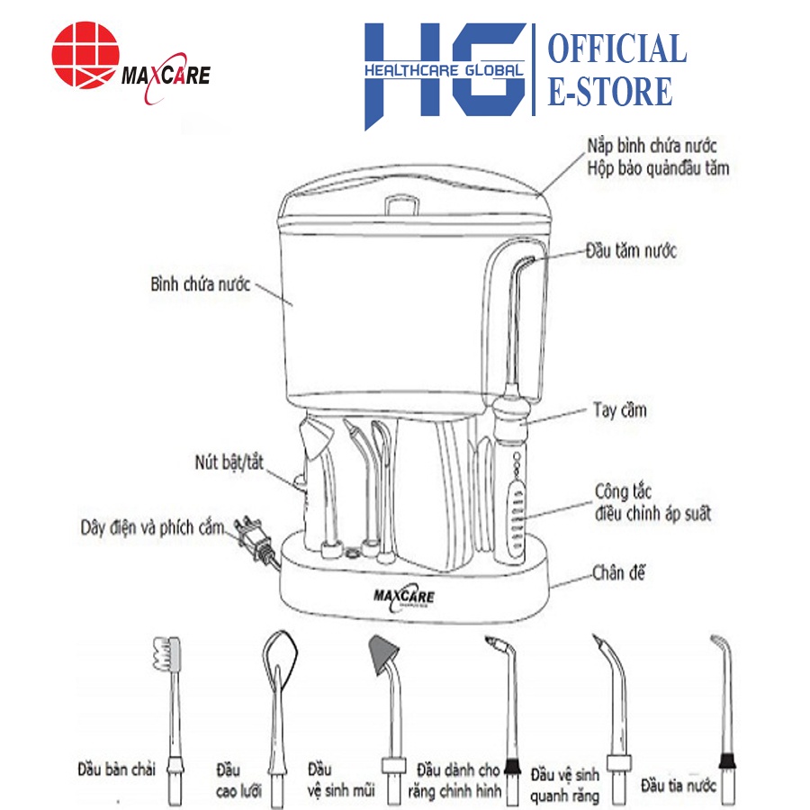 Máy tăm nước gia đình để bàn Maxcare Max456L | Thương Hiệu Nhật Bản - 11 đầu phun đi kèm - Bảo hành 12 tháng