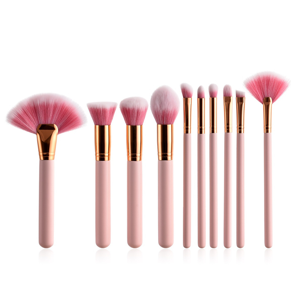 Set Cọ Trang Điểm Cá Nhân Có 10 Cây Màu Hồng Lông Siêu Mịn