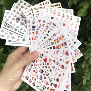 Sticker dán móng nail trái tim và hoa văn trang trí