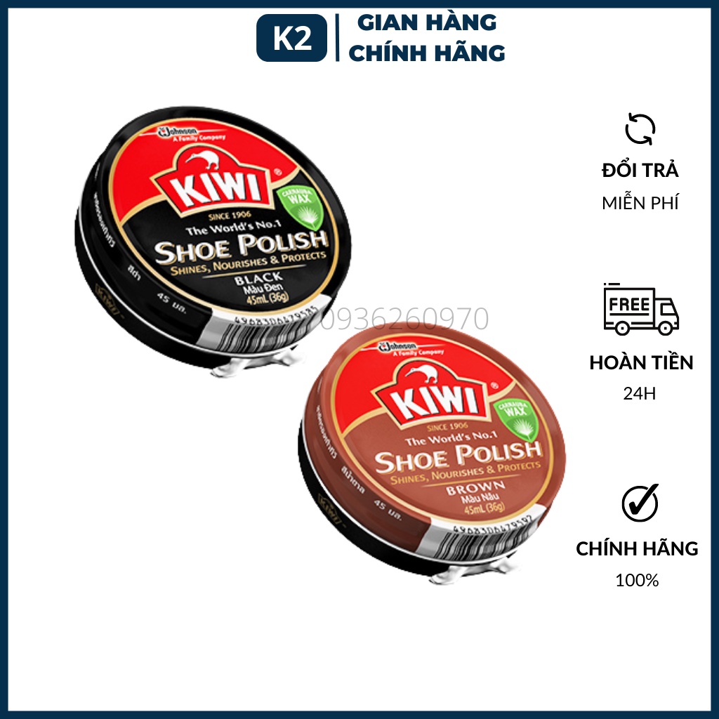 Hộp xi đánh giày da nâu, đen kiwi chính hãng, xi sáp đánh giày Kiwi Thái Lan