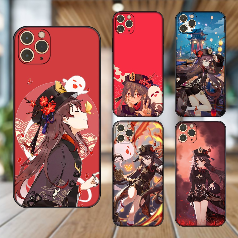 Ốp lưng iPhone 11 Pro Max dẻo đen cạnh vuông in hình Hutao Genshin Impact