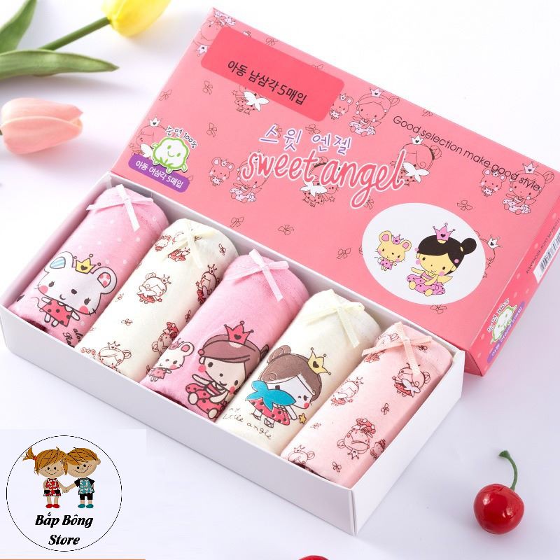 Set quần lót bé gái 5 món CAO CẤP phong cách Hàn Quốc từ 5 đến 12 tuổi - Set đồ lót bé gái cotton mềm mại, quần bánh mì